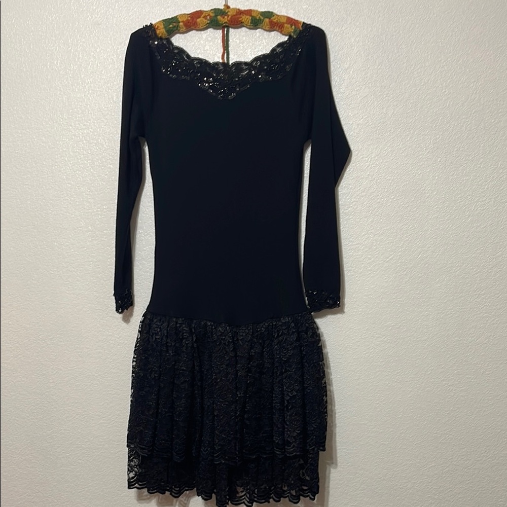 Kenar Black Sheath Long Sleeve Cocktail Dress